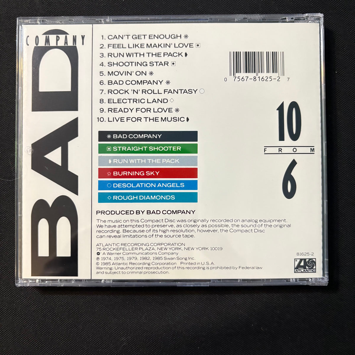 CD Bad Company '10 From 6' (1985) Feel Like Makin' Love, Shooting