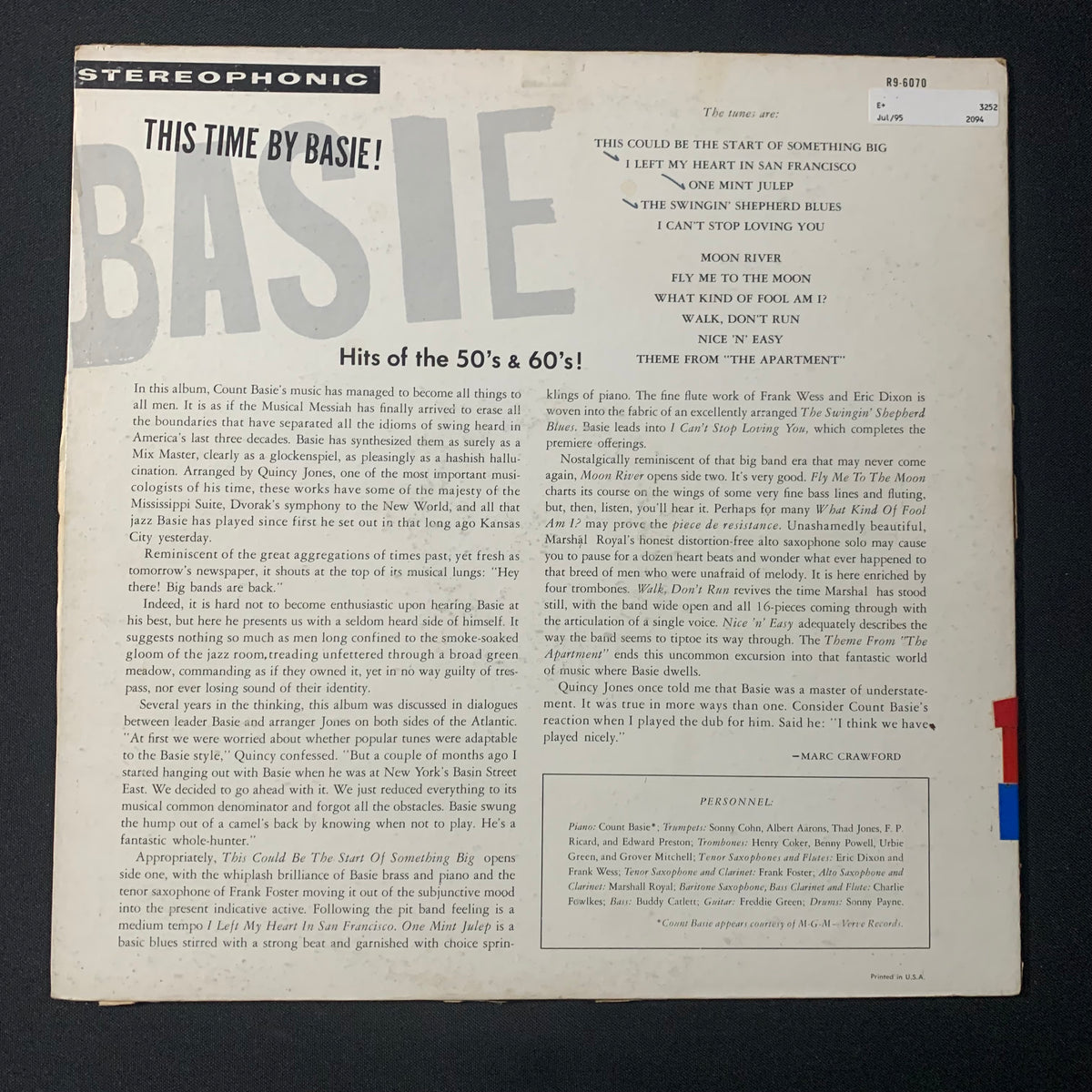 LP Count Basie 'This Time By Basie: Hits of the 50s and 60s' (1963) VG