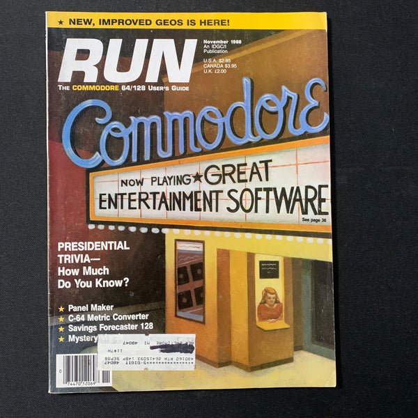 MAGAZINE Run November 1988 Commodore 64/128 games entertainment trivia new GEOS