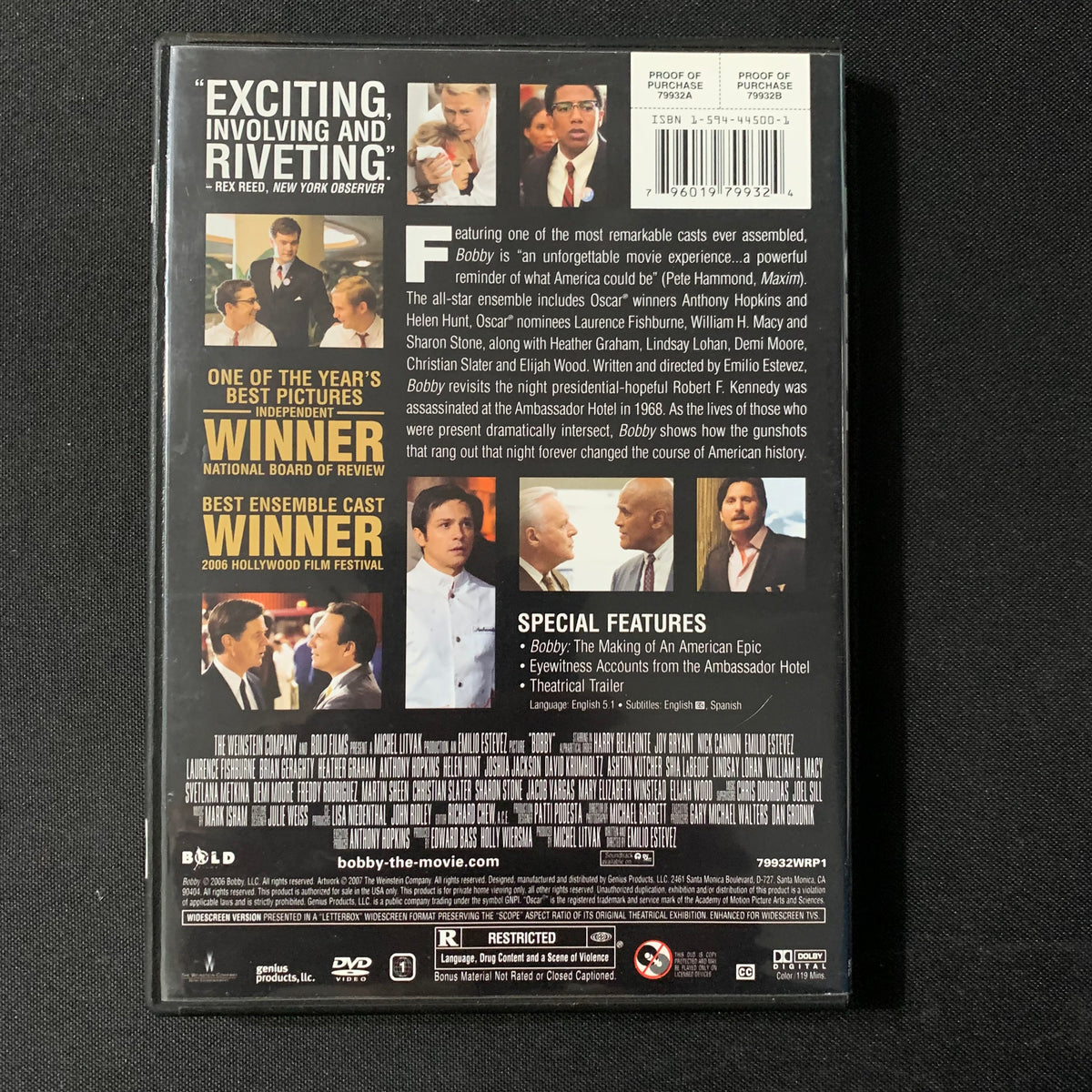 DVD Bobby (2006) Harry Belafonte, Joy Bryant, Nick Cannon, Emilio Este