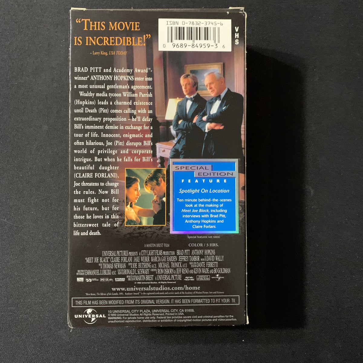 VHS Meet Joe Black special edition (1999) Anthony Hopkins, Brad Pitt, – The  Exile Media and Trading Co