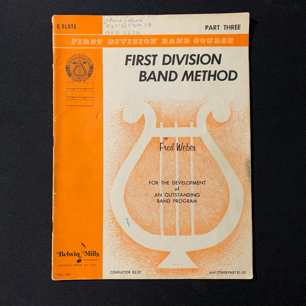 SHEET MUSIC First Division Band Course Band Method Part Three (C Flute) (1964) Fred Weber