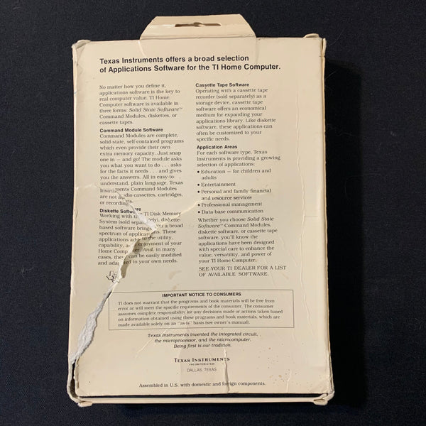 TEXAS INSTRUMENTS TI 99/4A Terminal Emulator II (1980) boxed tested mo ...