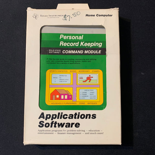 TEXAS INSTRUMENTS TI 99/4A Personal Record Keeping (1980) tested boxed cartridge with manual