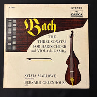 LP Bach: Three Sonatas for Harpsichord and Viola da Gamba (1961) VG/VG Sylvia Marlowe, Bernard Greenhouse