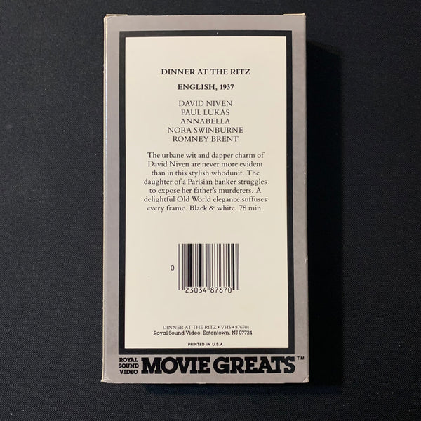 VHS Dinner At the Ritz (1937) David Niven, Paul Lukas, Annabella, Nora ...