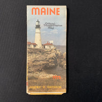 MAP Maine official travel transportation highway tourism map 1975 vintage
