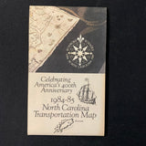 MAP North Carolina 1984-1985 Official Transportation travel road Roanoke tourism