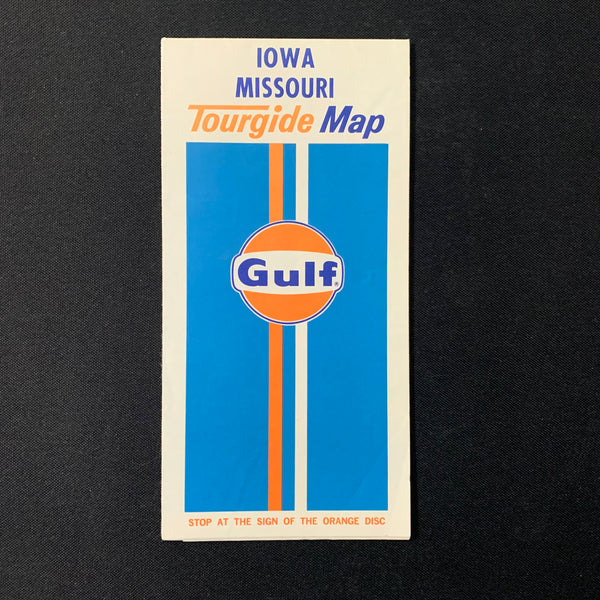 MAP Iowa Missouri Gulf gas station Tourgide vintage travel roadmap highway 1971