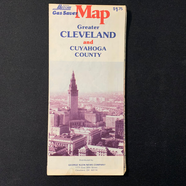 MAP Greater Cleveland Cuyahoga County Ohio 1985 vintage travel road Gas Saver