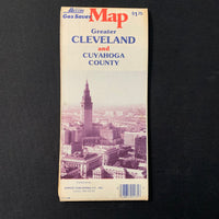 MAP Greater Cleveland Cuyahoga County Ohio 1985 vintage travel road Gas Saver