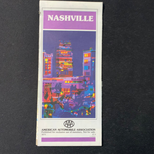 MAP Nashville Tennessee vintage 1987 road map AAA highway travel tourism