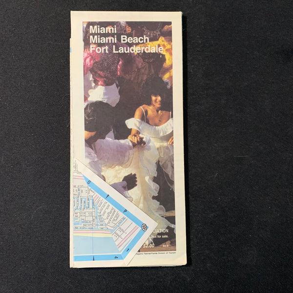 MAP Miami, Miami Beach, Fort Lauderdale Florida vintage 1986 travel highway road map AAA