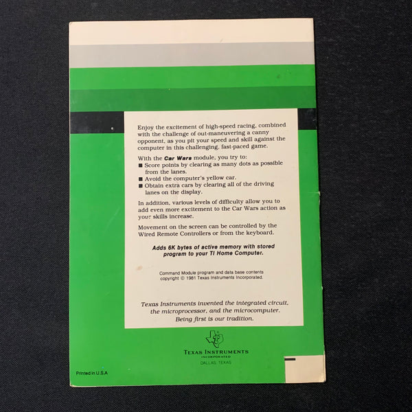 TI 99/4A Car Wars (old style) instruction manual only Texas Instrument ...