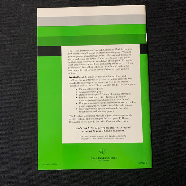 TI 99/4A Football (old style) instruction manual only Texas Instrument ...