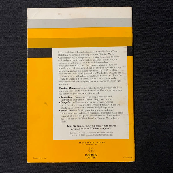 TI 99/4A Number Magic (old style) instruction manual only Texas Instru ...