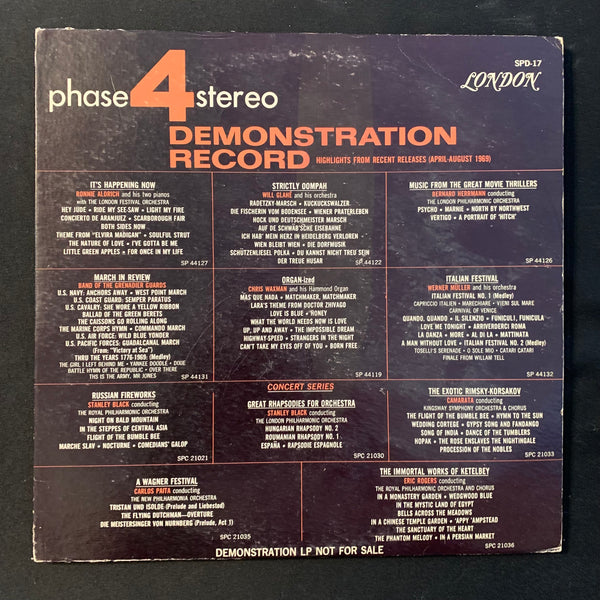 LP Phase 4 Demonstration Record VG+/VG vinyl Grenadier Guards, London Philharmonic, Will Glahe