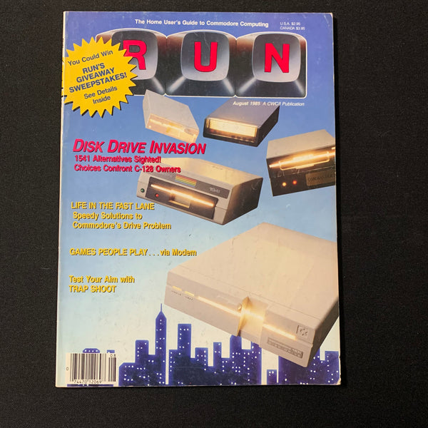 MAGAZINE Run August 1985 Commodore 64/128 computer disk drives Trap Shoot modems