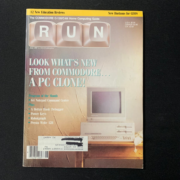 MAGAZINE Run June 1987 PC clone from Commodore 64 Notepad Presto Write 128 GEOS