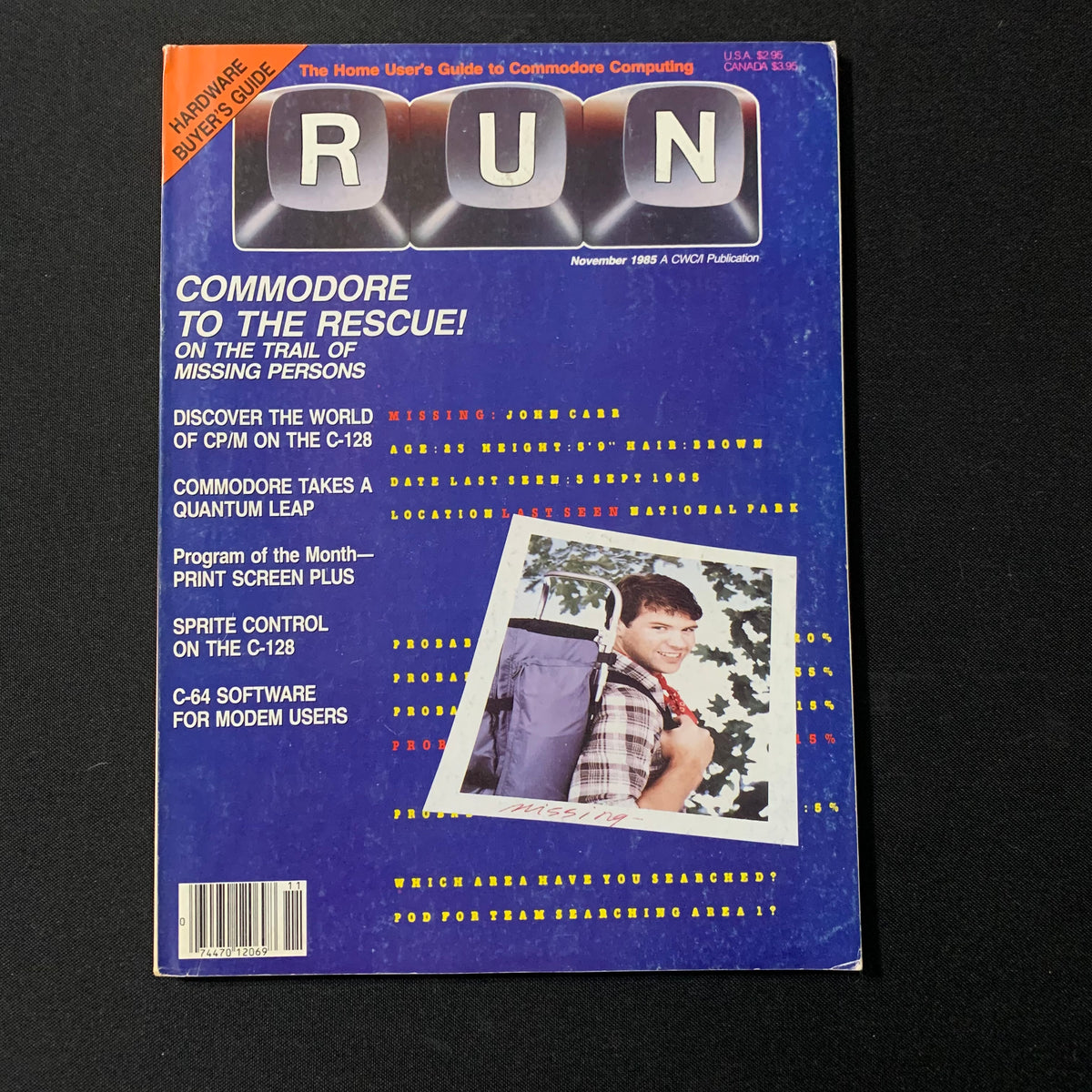 MAGAZINE Run November 1985 Commodore 64/128 computer Sprite Control CP ...