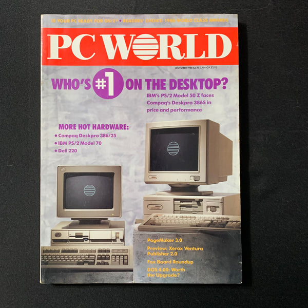 MAGAZINE PC World October 1988 IBM vs Compaq desktop, PageMaker, DOS 4.0 computer