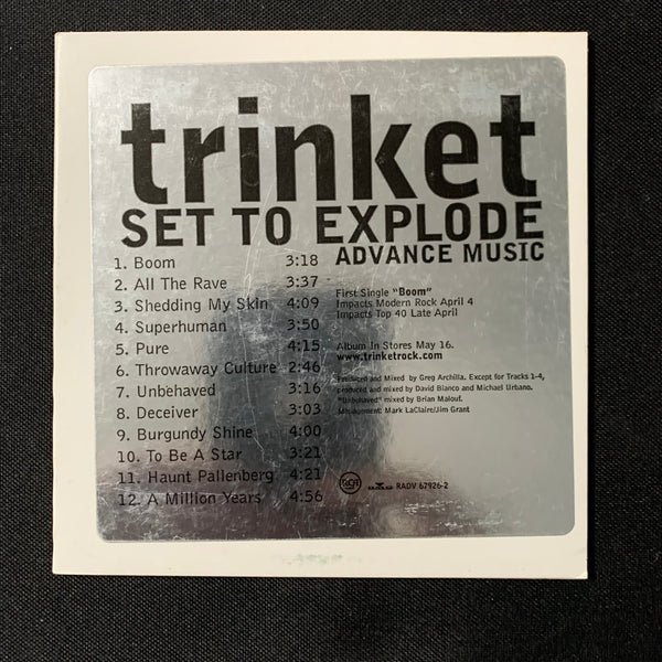 CD Trinket 'Set To Explode' (2001) promo DJ advance Boom All the Rave rock
