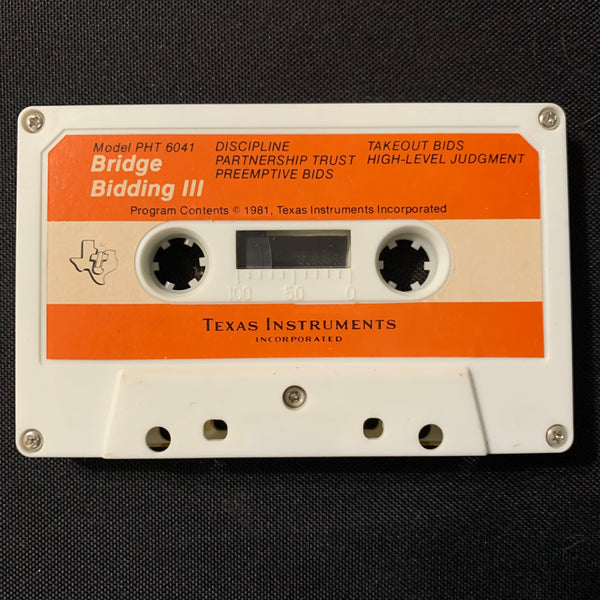 TEXAS INSTRUMENTS TI 99/4A 'Bridge Bidding III' (1981) cassette software BASIC