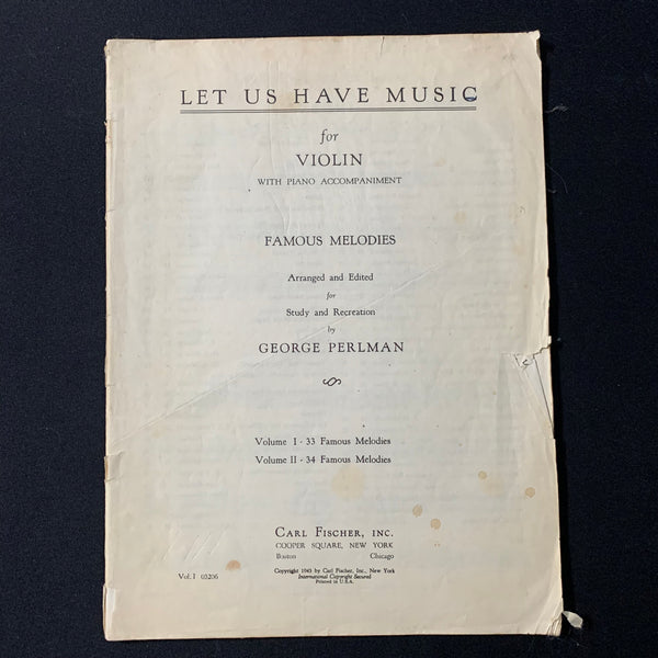 SHEET MUSIC Let Us Have Music For Violin with Piano Accompaniment (1943) George Perlman
