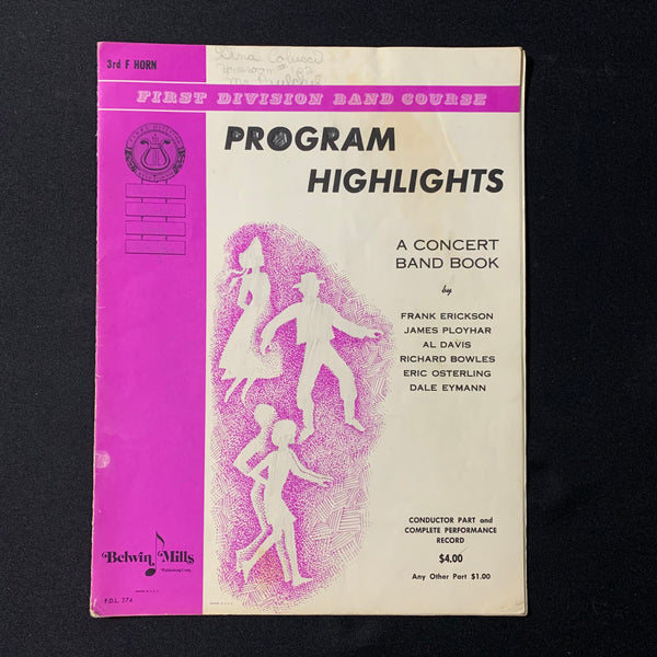 SHEET MUSIC First Division Band Method 'Program Highlights' (3rd F Horn) (1967)