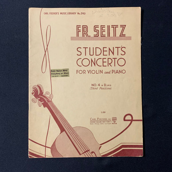 SHEET MUSIC Fr. Seitz Student's Concerto For Violin and Piano No. 593 (1954) Carl Fischer