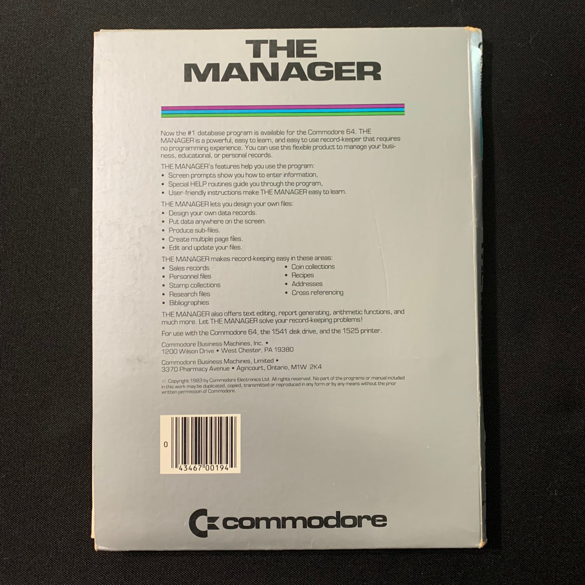 COMMODORE 64 'The Manager' (1983) productivity software boxed complete ...