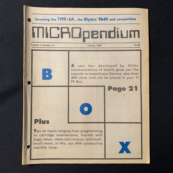TEXAS INSTRUMENTS TI 99/4A Micropendium magazine January 1988 retro computing