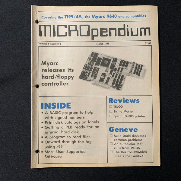 TEXAS INSTRUMENTS TI 99/4A Micropendium magazine March 1988 retro computing