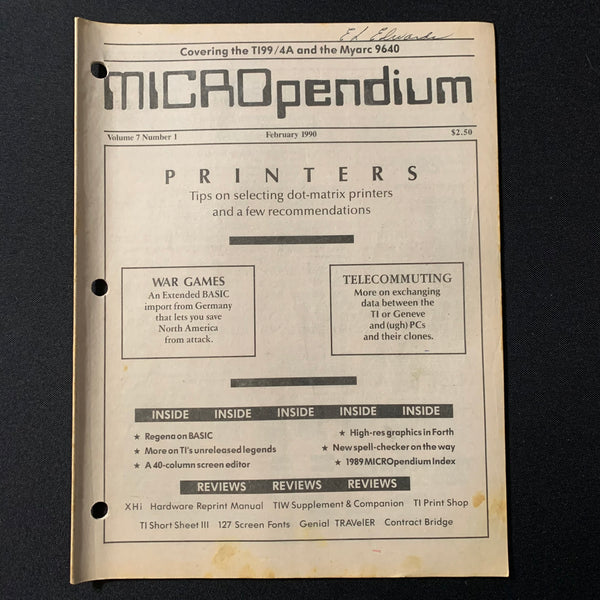 TEXAS INSTRUMENTS TI 99/4A Micropendium magazine February 1990 retro computing