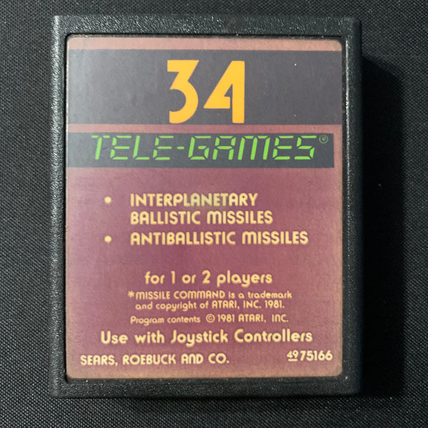 ATARI 2600 Missile Command Sears text label tested video game cartridge CLASSIC!