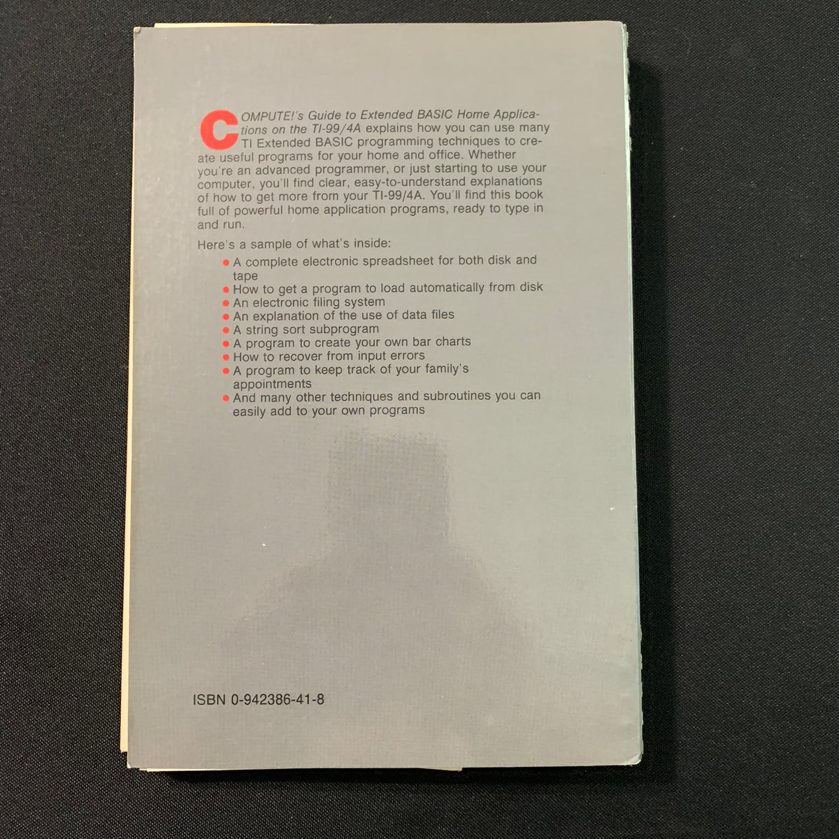 TEXAS INSTRUMENTS TI 99/4A Compute's Guide To Extended BASIC Home Appl ...