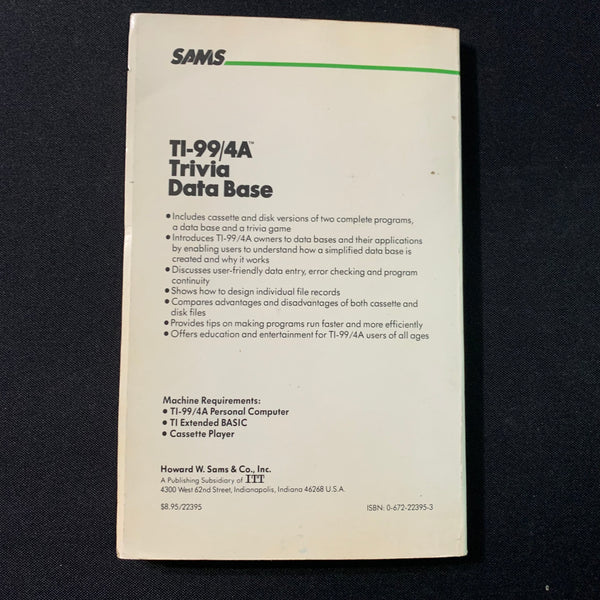 TEXAS INSTRUMENTS TI 99/4A Trivia Data Base (1984) BASIC programming ...